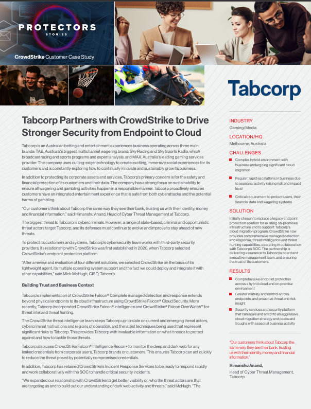 Tabcorp Partners with CrowdStrike to Drive Stronger Security from Endpoint to Cloud