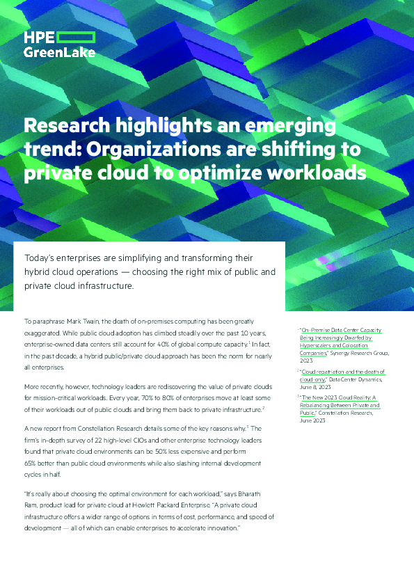 Research highlights an emerging trend: Organizations are shifting to private cloud to optimize workloads