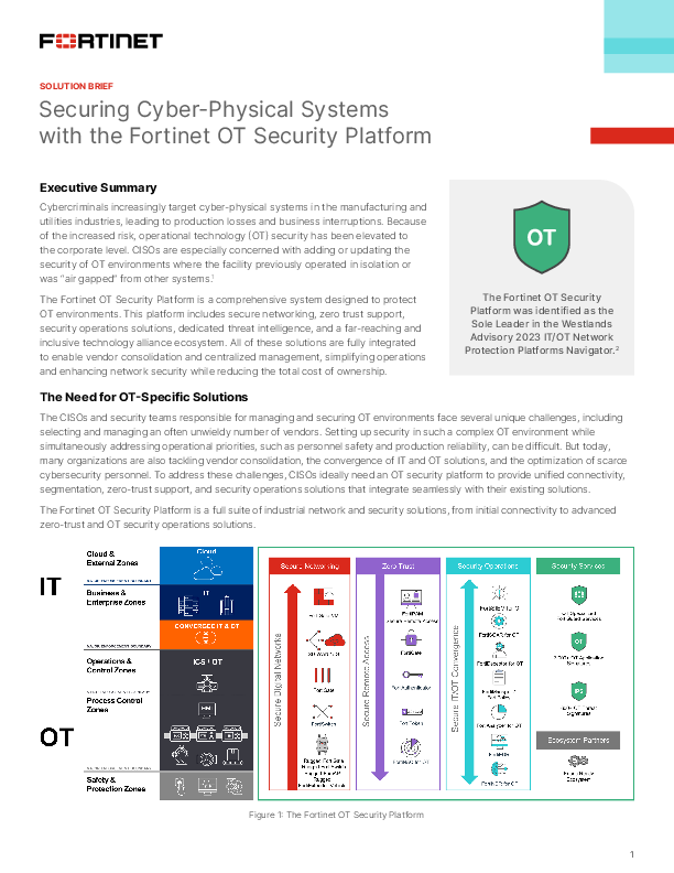 Securing Cyber-Physical Systems with the Fortinet OT Security Platform