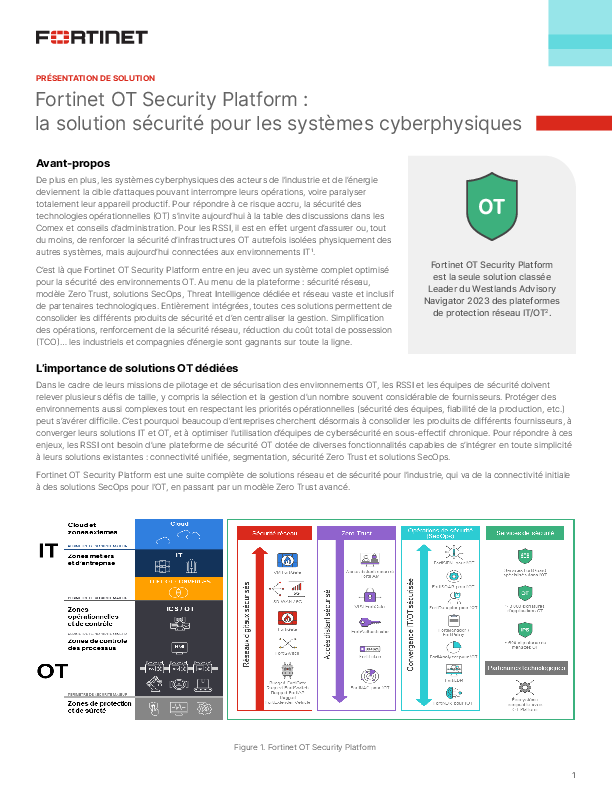 Fortinet OT Security Platform : la solution sécurité pour les systèmes cyberphysiques