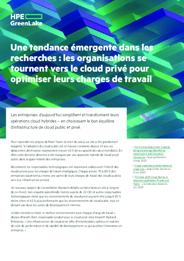 Une tendance émergente dans les  recherches : les organisations se  tournent vers le cloud privé pour  optimiser leurs charges de travail