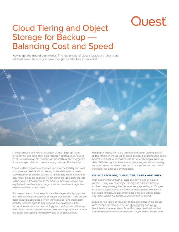 Cloud Tiering and Object Storage for Backup Balancing Cost and Speed