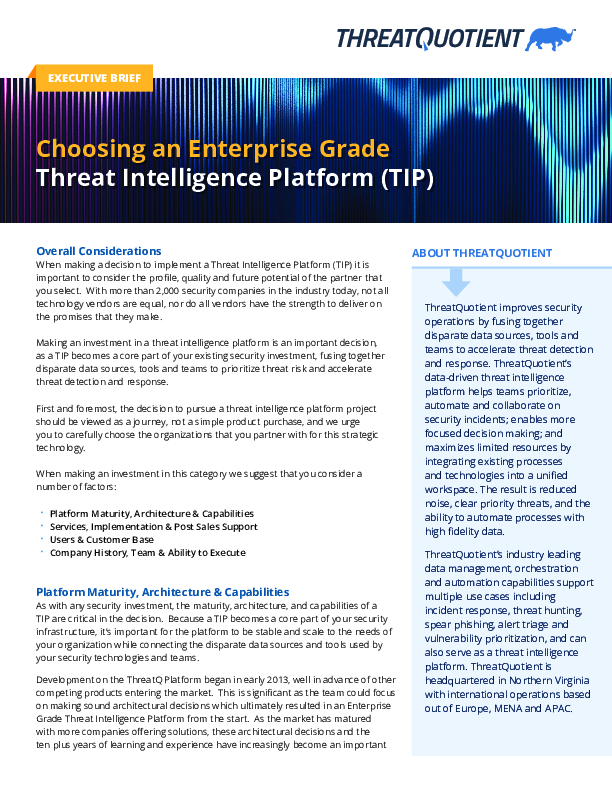 Choosing an Enterprise Grade Threat Intelligence Platform (TIP)