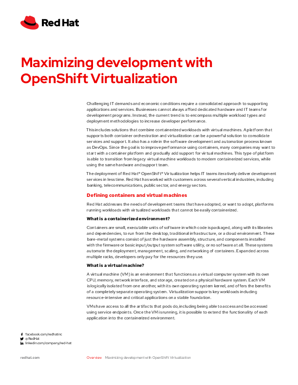 Maximizing development with OpenShift Virtualization