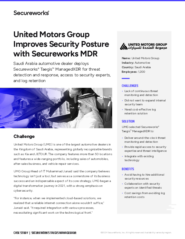 UNITED MOTORS GROUP ACCELERATES SECURITY WITH SECUREWORKS MDR