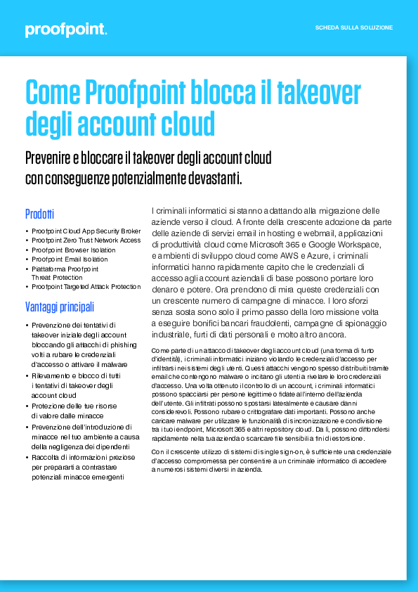 Come Proofpoint blocca il takeover  degli account cloud