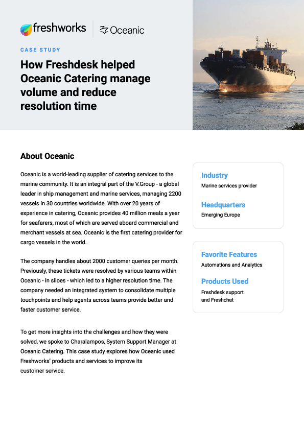 Freshworks Success Story: How Freshdesk helped Oceanic Catering manage volume and reduce resolution times
