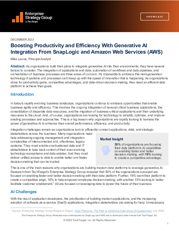 Boosting Productivity and Efficiency With Generative AI Integration From SnapLogic and Amazon Web Services (AWS)