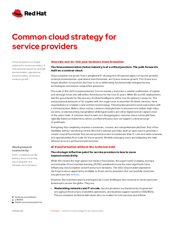 Common cloud strategy for service providers