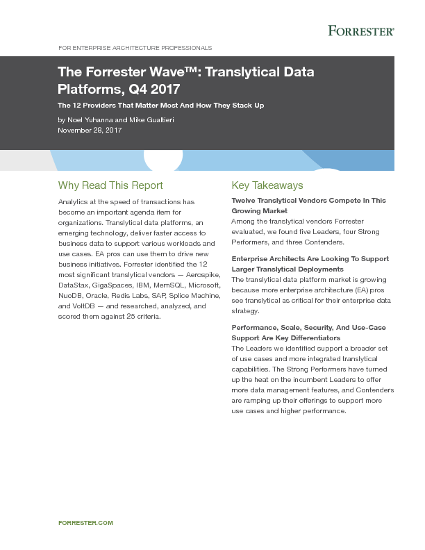 The Forrester Wave: Translytical Data Platforms, Q4 2017