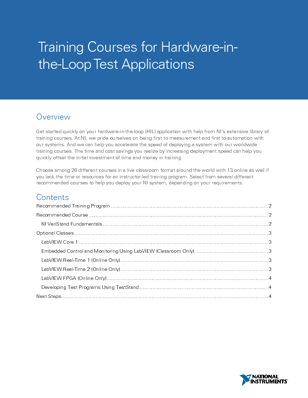 Training Courses for Hardware-in-the-Loop Test Applications