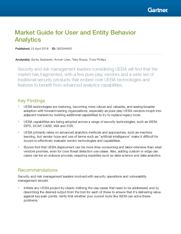 Market Guide for User and Entity Behavior Analytics