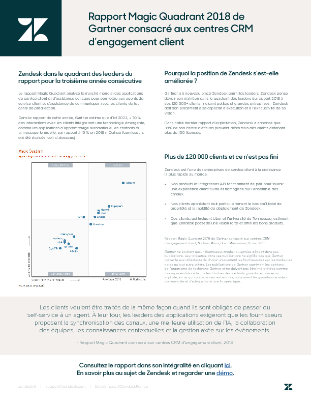 Rapport Magic Quadrant 2018 de Gartner consacré aux centres CRM d’engagement client