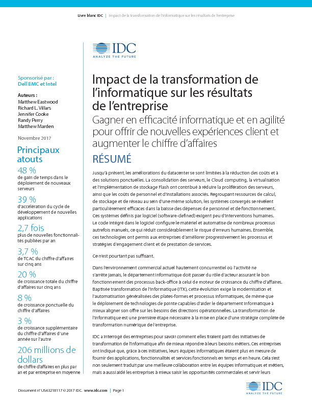 IDC: Impact de la transformation de l’informatique sur les résultats de l’entreprise