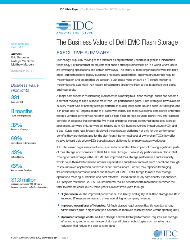 The Business Value of Dell EMC Flash Storage