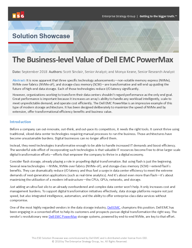 The Business-level Value of Dell EMC PowerMax