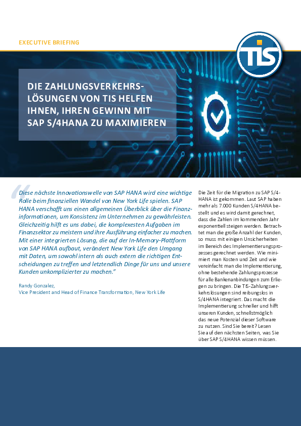 Die Zahlungsverkehrslösungen von TIS helfen Ihnen, Ihren Gewinn mit SAP S/4HANA zu maximieren