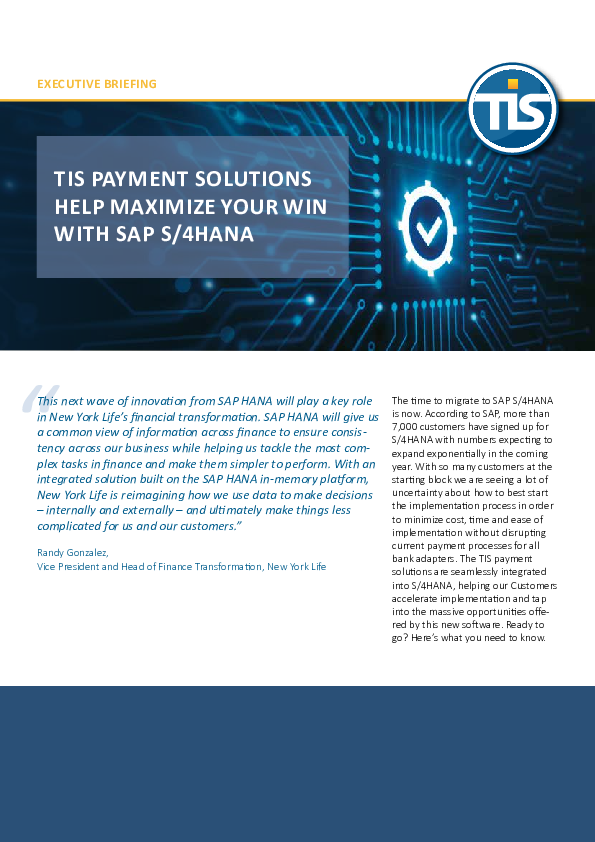 TIS payment solutions help maximize your win with SAP S/4HANA