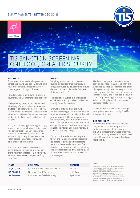 TIS Sanction Screening - One Tool, Greater Security