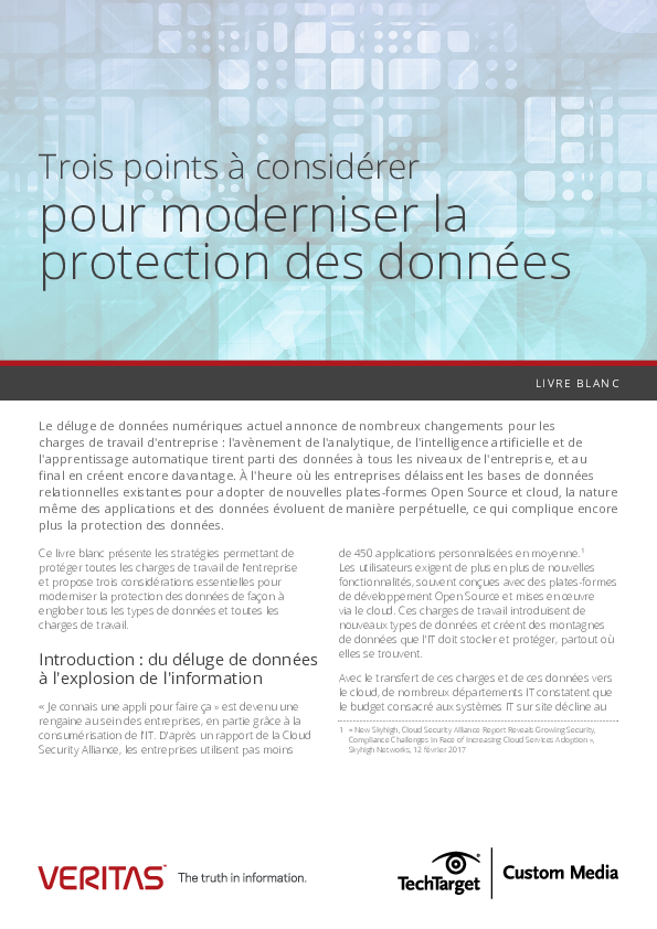 Trois points à considérer pour moderniser la protection des données