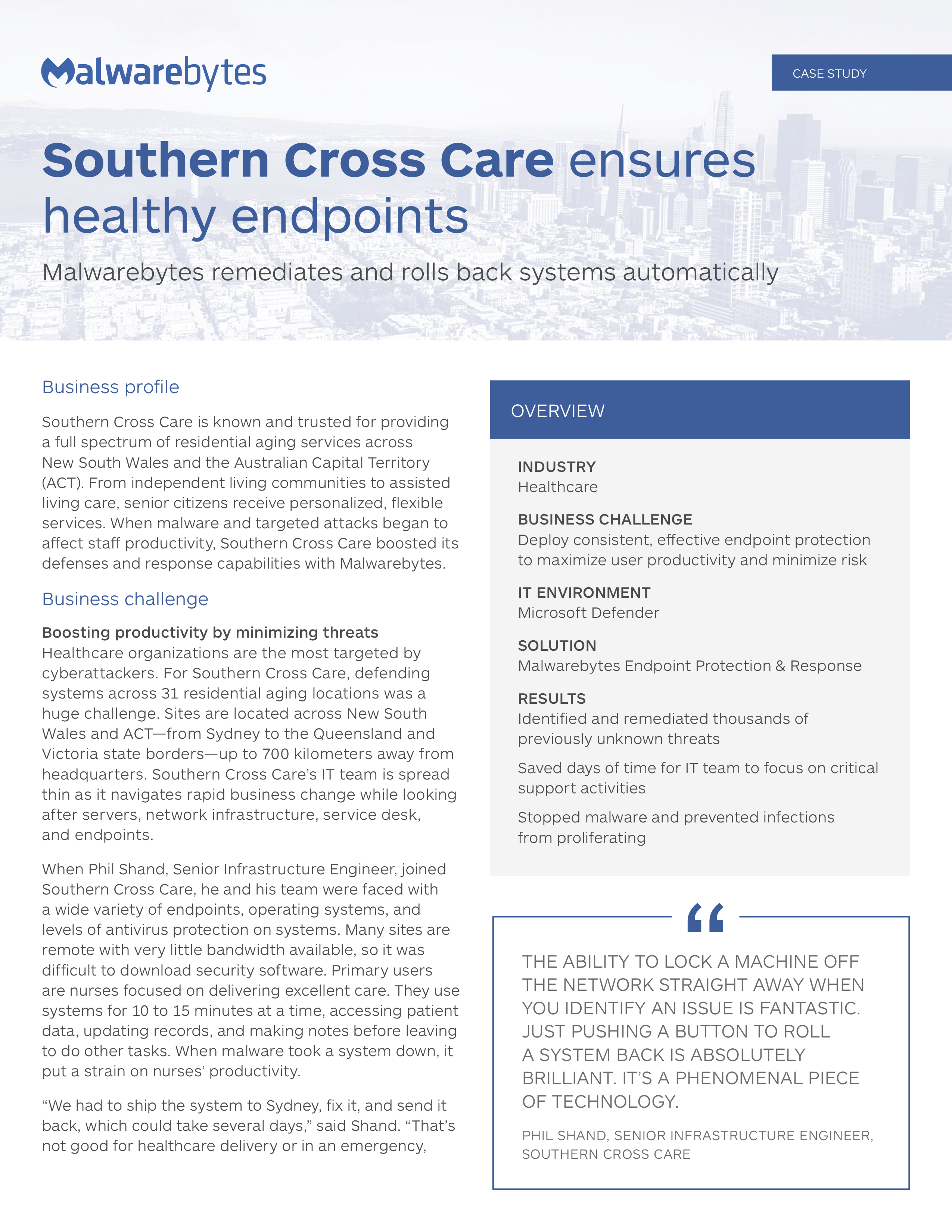 Southern Cross Care ensures healthy endpoints