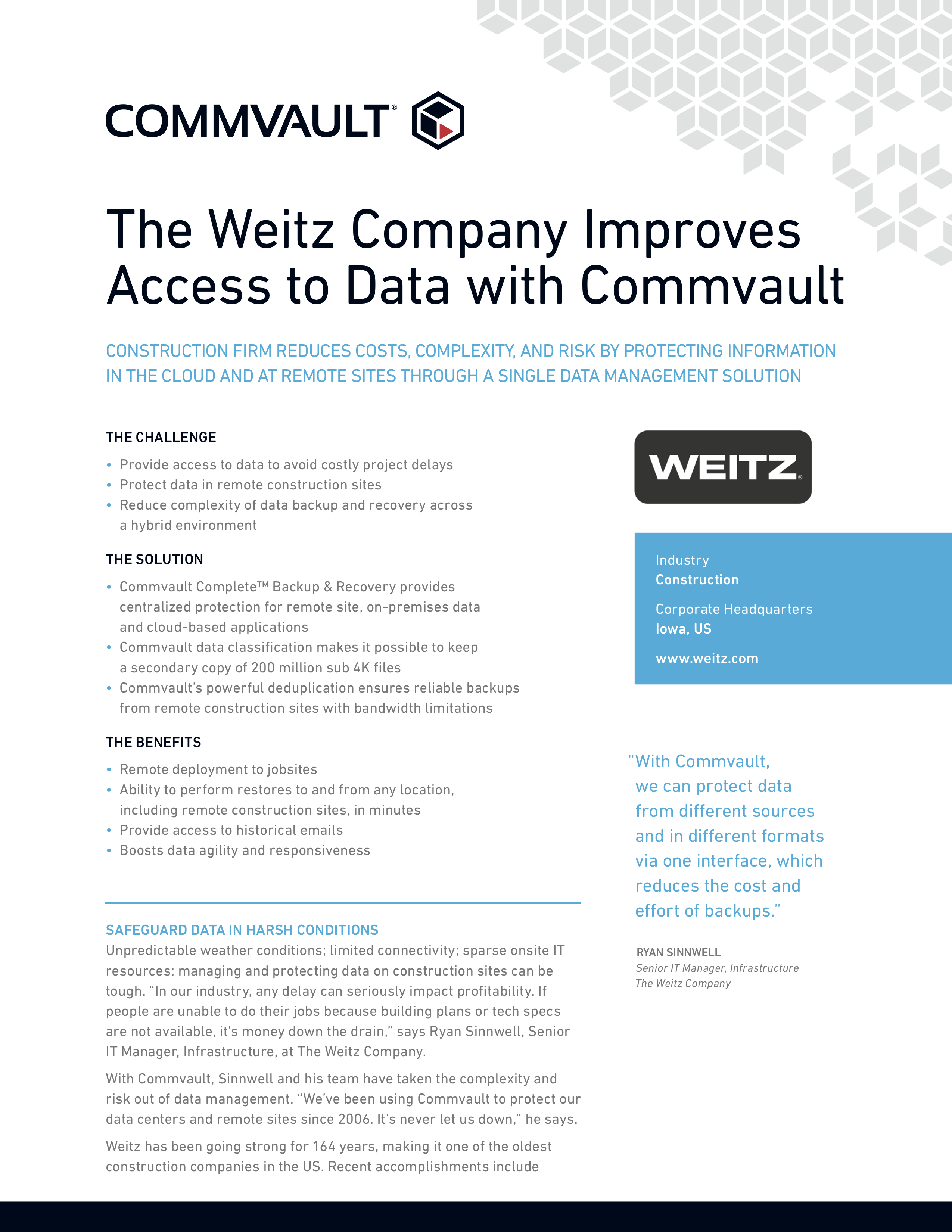 The Weitz Company Improves Access to Data with Commvault