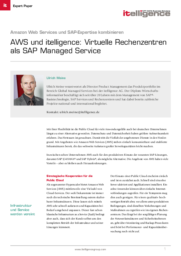 AWS und itelligence: Virtuelle Rechenzentren als SAP Managed Service