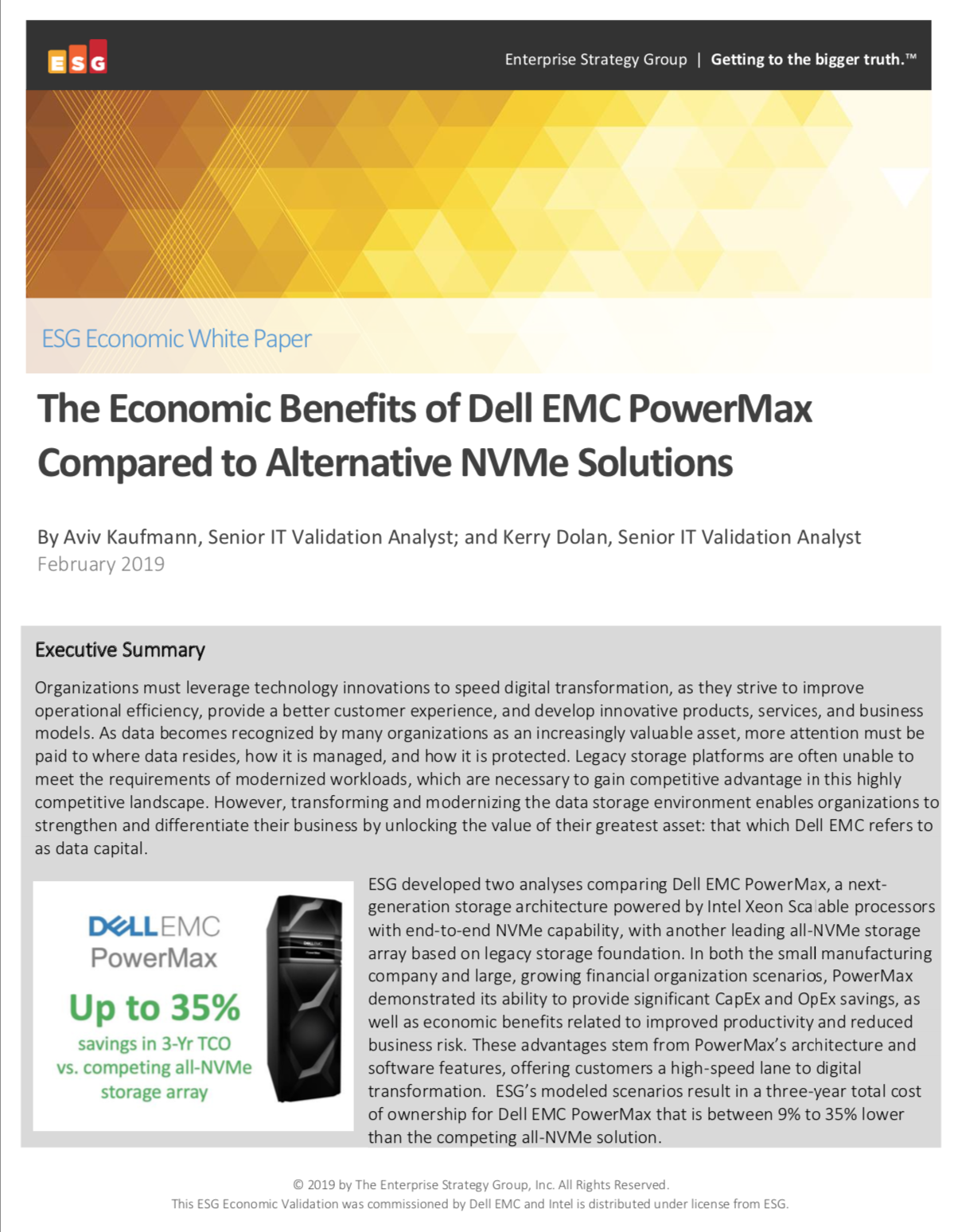 The Economic Benefits of Dell EMC PowerMax Compared to Alternative NVMe Solutions