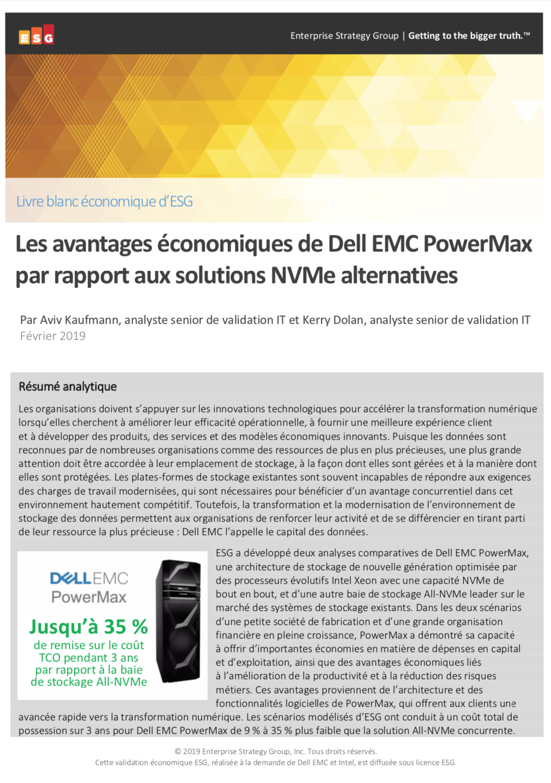 Les avantages économiques de Dell EMC PowerMax par rapport aux solutions NVMe alternatives