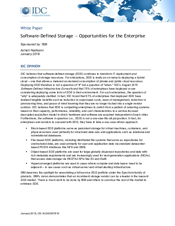 IDC: Software-Defined Storage - Opportunities for the Enterprise