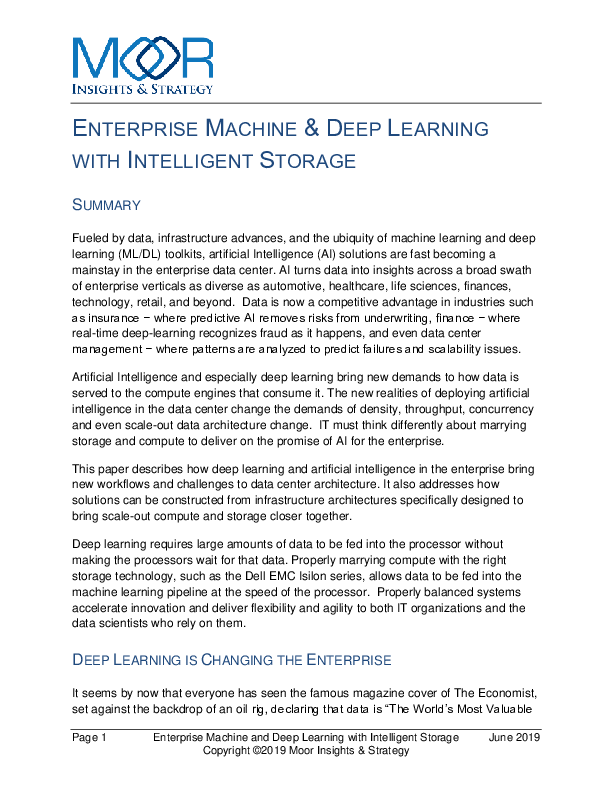 Moor Insights & Strategy: Enterprise Machine and Deep Learning with Intelligent Storage