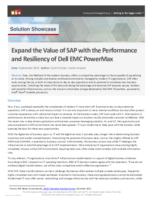 Expand the Value of SAP with the Performance and Resiliency of Dell EMC PowerMax 