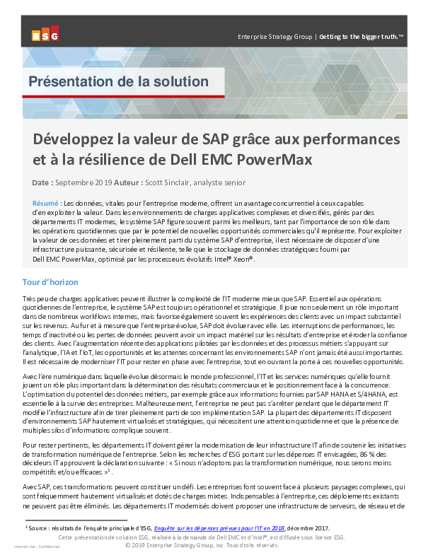 Développez la valeur de SAP grâce aux performances et à la résilience de Dell EMC PowerMax