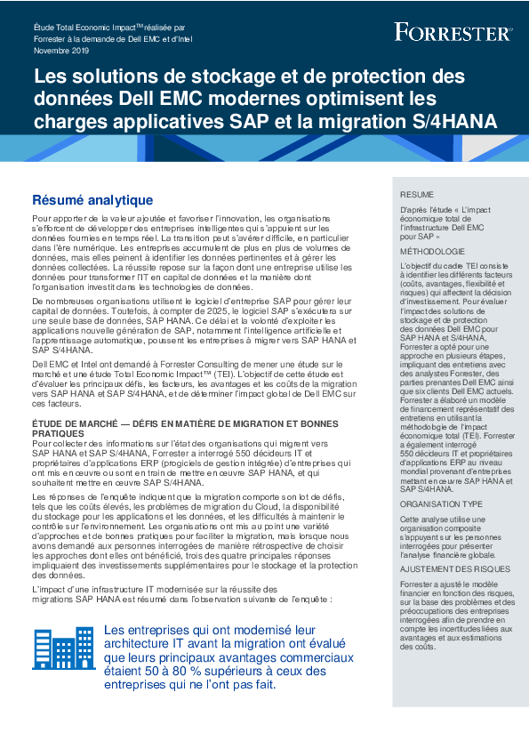 Les solutions de stockage et de protection des données Dell EMC modernes optimisent les charges applicatives SAP et la migration S/4HANA 