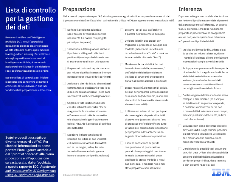 Lista di controllo per la gestione dei dati