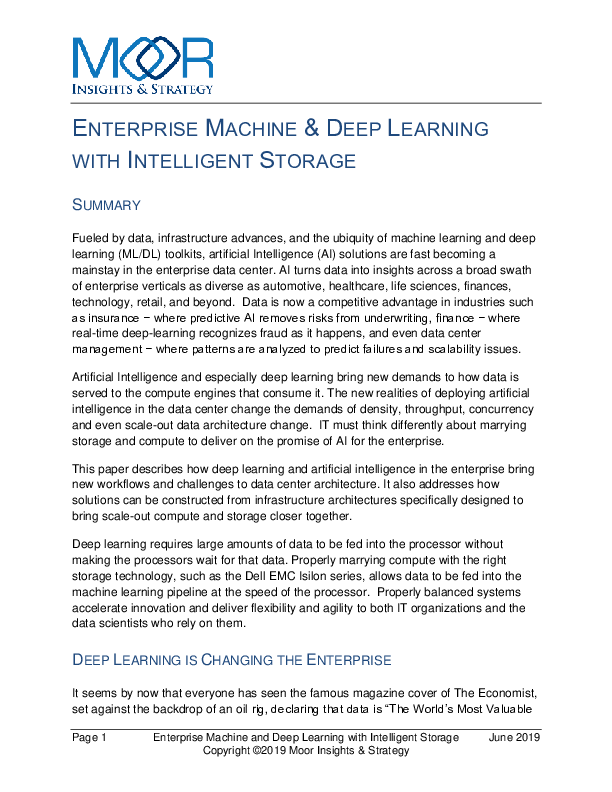 Enterprise Machine & Deep Learning with Intelligent Storage
