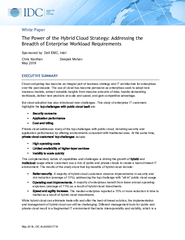 The Power of the Hybrid Cloud Strategy: Addressing the Breadth of Enterprise Workload Requirements