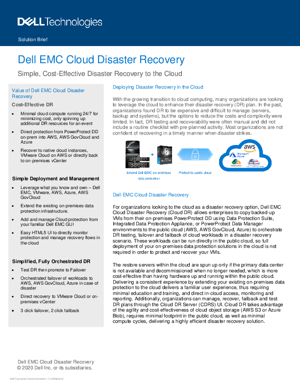 Dell EMC Cloud Disaster Recovery - Simple, Cost-Effective Disaster Recovery to the Cloud 