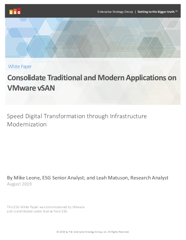 Consolidate Traditional and Modern Applications on VMware vSAN 