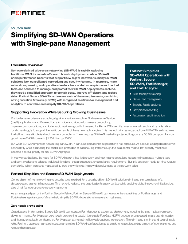 Simplifying SD-WAN Operations with Single-pane Management