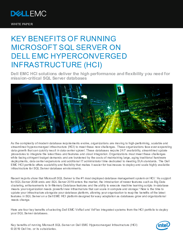 Key Benefits of Running Microsoft SQL Server on Dell EMC Hyperconverged Infrastructure