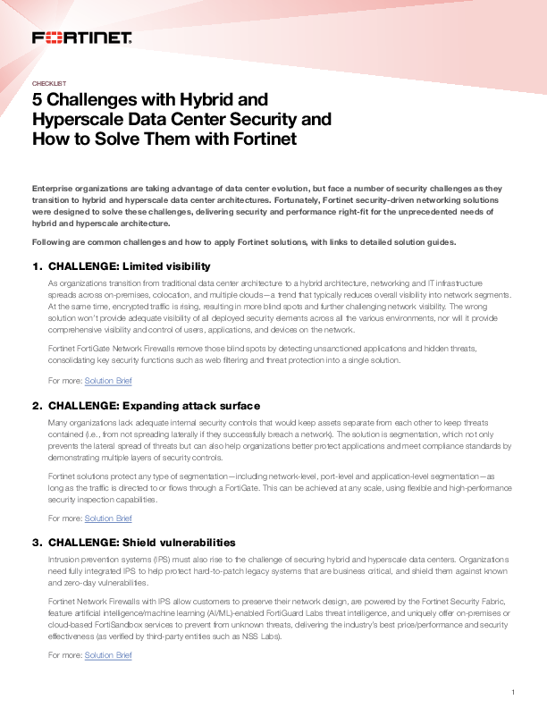 5 Challenges with Hybrid and Hyperscale Data Center Security and How to Solve Them with Fortinet