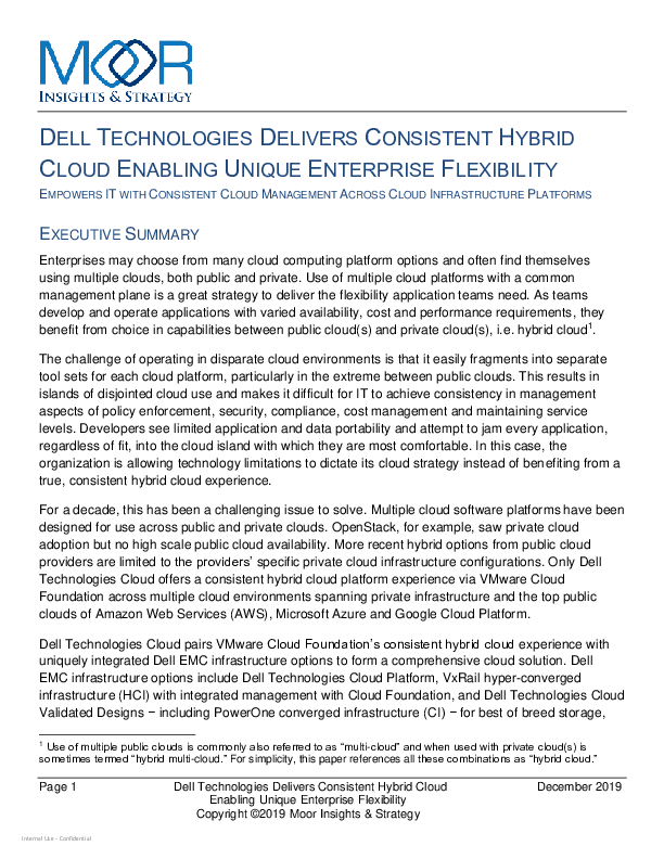 Moor Insights Dell Technologies Delivers Consistent Hybrid Cloud Enabling Unique Enterprise Flexibility