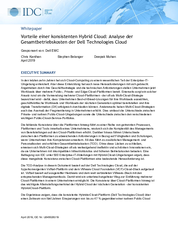 Vorteile einer konsistenten Hybrid Cloud: Analyse der Gesamtbetriebskosten der Dell Technologies Cloud