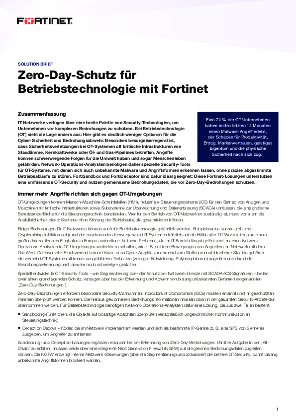 Zero-Day-Schutz für Betriebstechnologie mit Fortinet