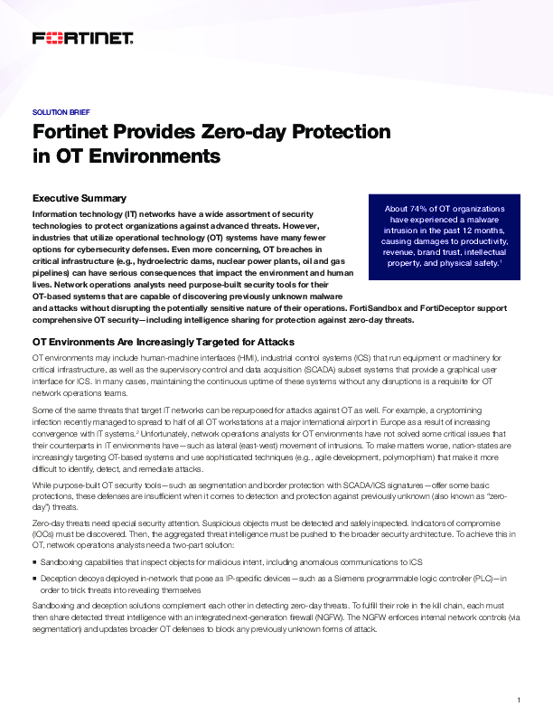 Fortinet Provides Zero-day Protection in OT Environments