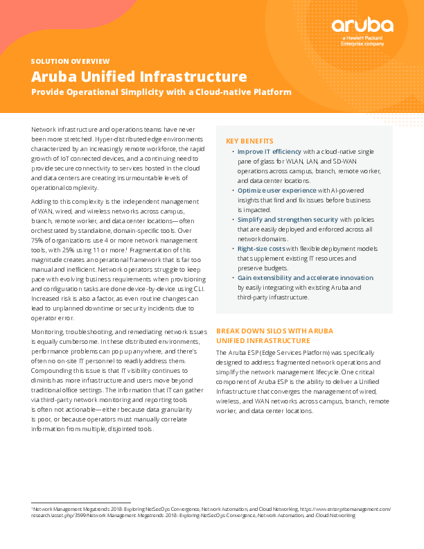 Aruba Unified Infrastructure - Provide Operational Simplicity with a Cloud-native Platform