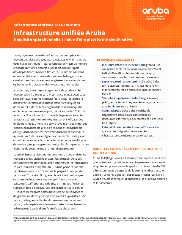 Infrastructure Unifiée Aruba - Simplicité Opérationnelle à l’Aide d’une Plateforme Cloud-Native