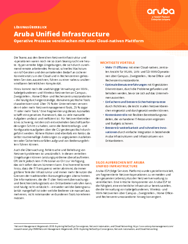 Aruba Unified Infrastructure - Operative Prozesse vereinfachen mit einer Cloud-nativen Plattform