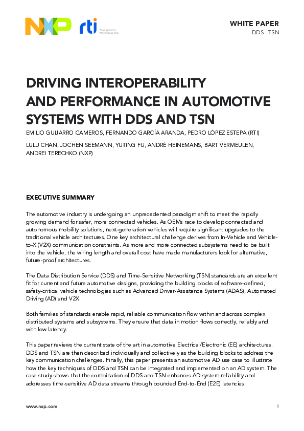 DRIVING INTEROPERABILITY AND PERFORMANCE IN AUTOMOTIVE SYSTEMS WITH DDS AND TSN